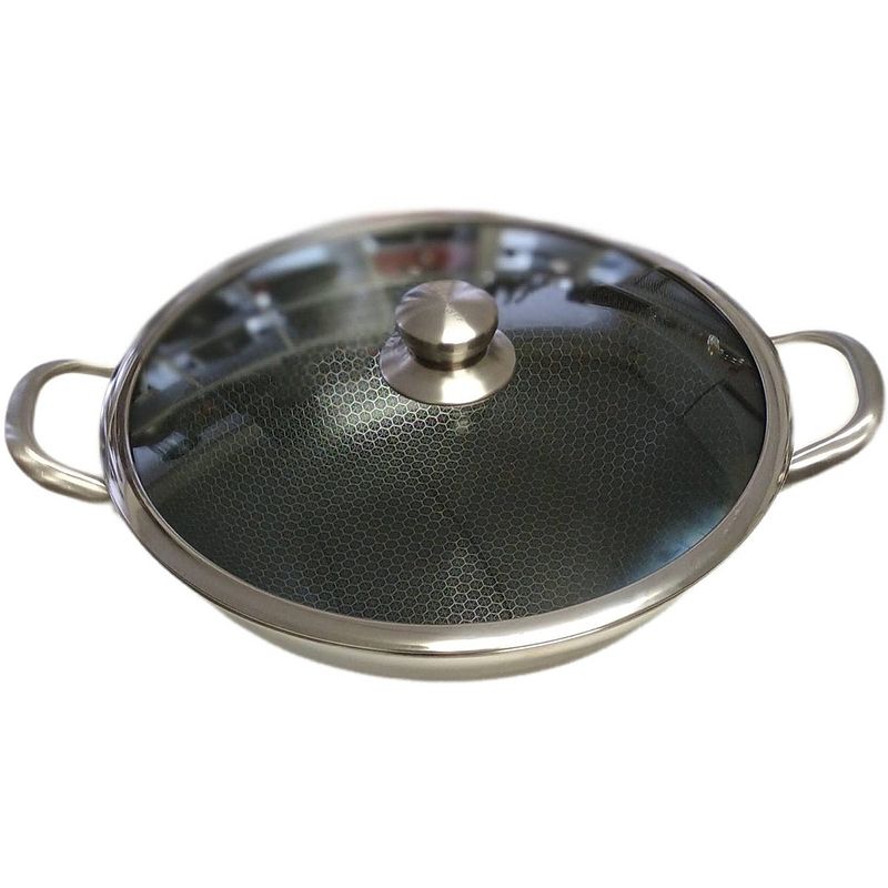 Foto van Cheffinger wokpan met deksel - 32cm - honingraat anti-aanbaklaag - hexagon - honeycomb