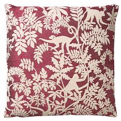 Foto van Dutch decor - abu - sierkussen 45x45 cm - merlot - rood - wit - aapjes - bladeren - botanisch