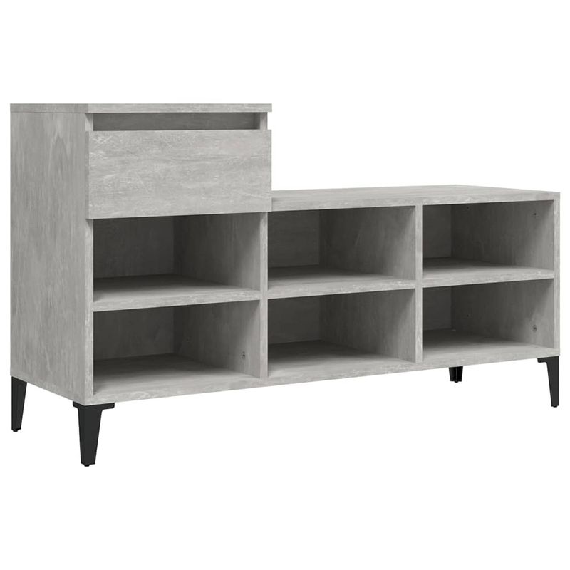 Foto van The living store schoenenkast - betongrijs - 102 x 36 x 60 cm - duurzaam hout - metalen poten - voldoende opbergruimte