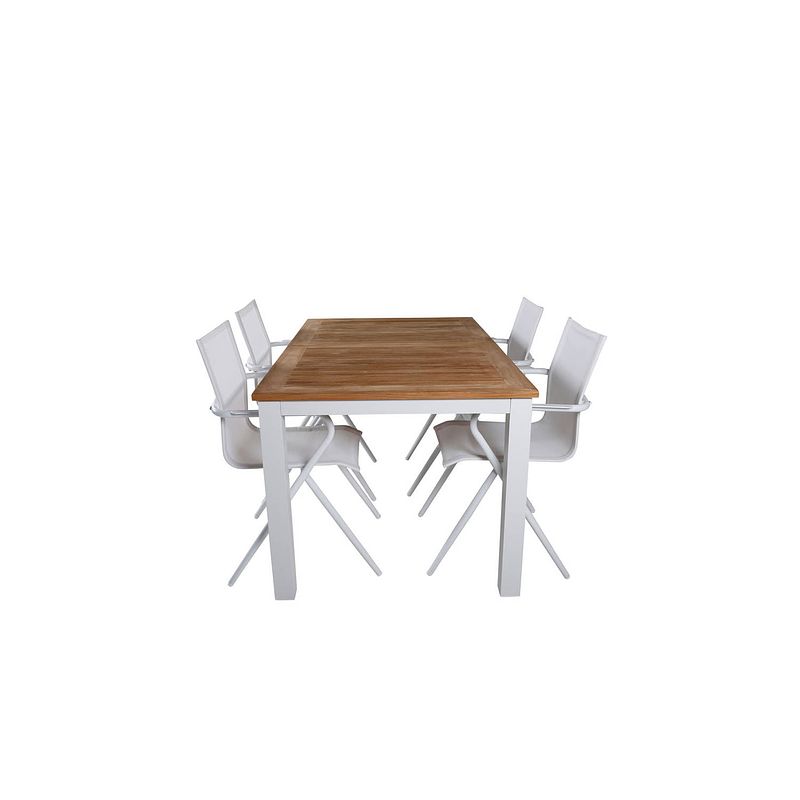 Foto van Panama tuinmeubelset tafel 90x152/210cm en 4 stoel alina wit, naturel.