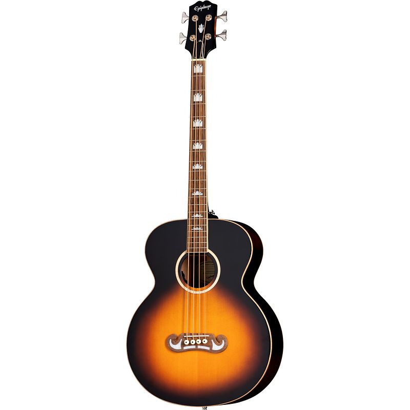 Foto van Epiphone el capitan j-200 studio bass aged vintage sunburst gloss elektrisch-akoestische basgitaar