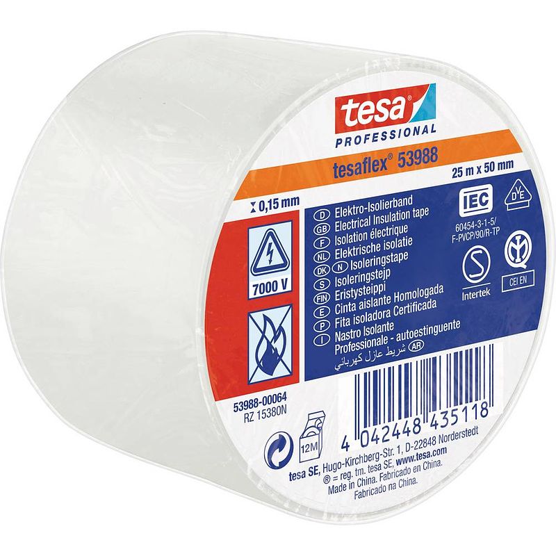 Foto van Tesa 53988-00064-00 isolatietape tesa professional wit (l x b) 25 m x 50 mm 1 stuk(s)