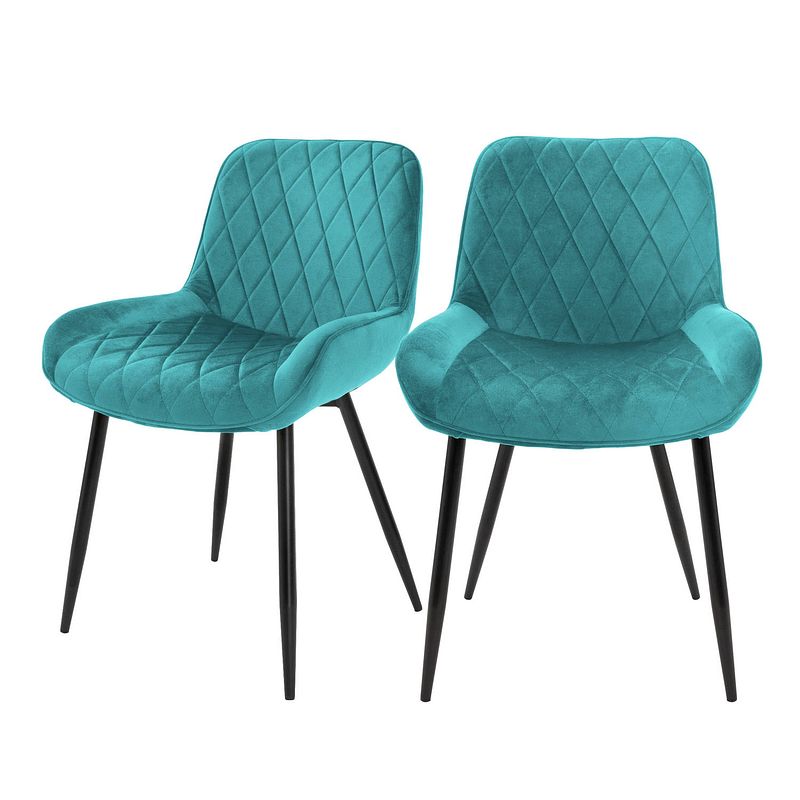 Foto van Eetkamerstoelen met rugleuning en armleuningen set van 2 turquoise fluwelen bekleding met metalen poten ml-design