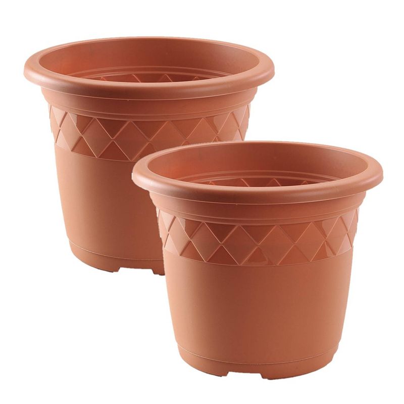 Foto van Set van 2x stuks bloempot/plantenpot terra cotta kunststof diameter 35 cm - plantenpotten