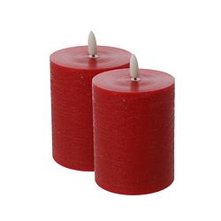 Foto van Cepewa led kaars/stompkaars - 2x - rood - d7,5 x h10 cm - led kaarsen