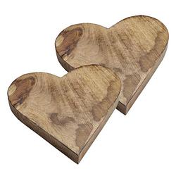 Foto van Set van 2x stuks houten serveerplank/dienbladen hartvorm 26 cm - dienbladen