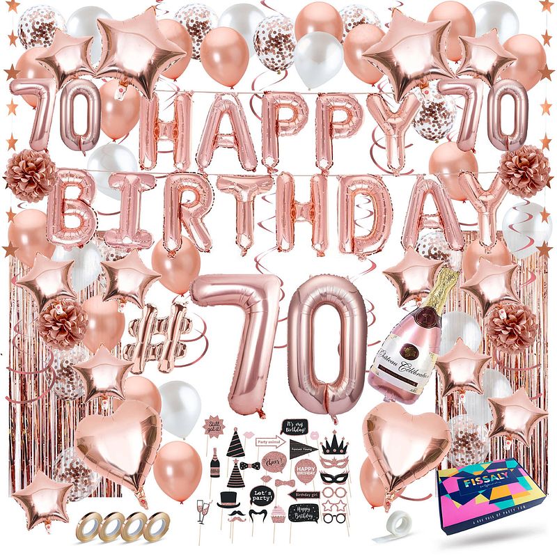 Foto van Fissaly® 70 jaar rose goud verjaardag decoratie versiering - feest - helium, latex & papieren confetti ballonnen