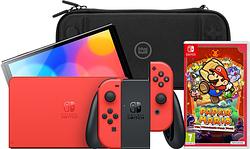 Foto van Nintendo switch oled super mario editie + paper mario + bluebuilt beschermhoes