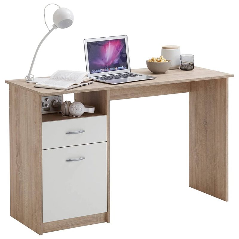 Foto van Fmd bureau met 1 lade 123x50x76,5 cm eikenkleurig en wit