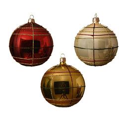 Foto van Kerstbal glas d10 cm deco ruit a3 decoris