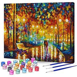 Foto van Rubye® schilderen op nummer volwassenen - romantische park - met canvas schildersdoek en penselen - 40x50cm