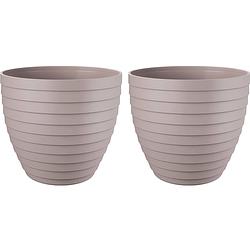 Foto van Juypal bloempot/plantenpot florenzia - 2x - taupe - kunststof - d30 x h26,8 cm - voor buiten/binnen - plantenpotten