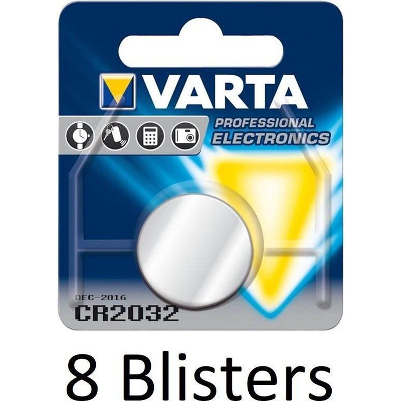 Foto van 8 stuks (8 blisters a 1 st) varta cr2032 wegwerpbatterij lithium