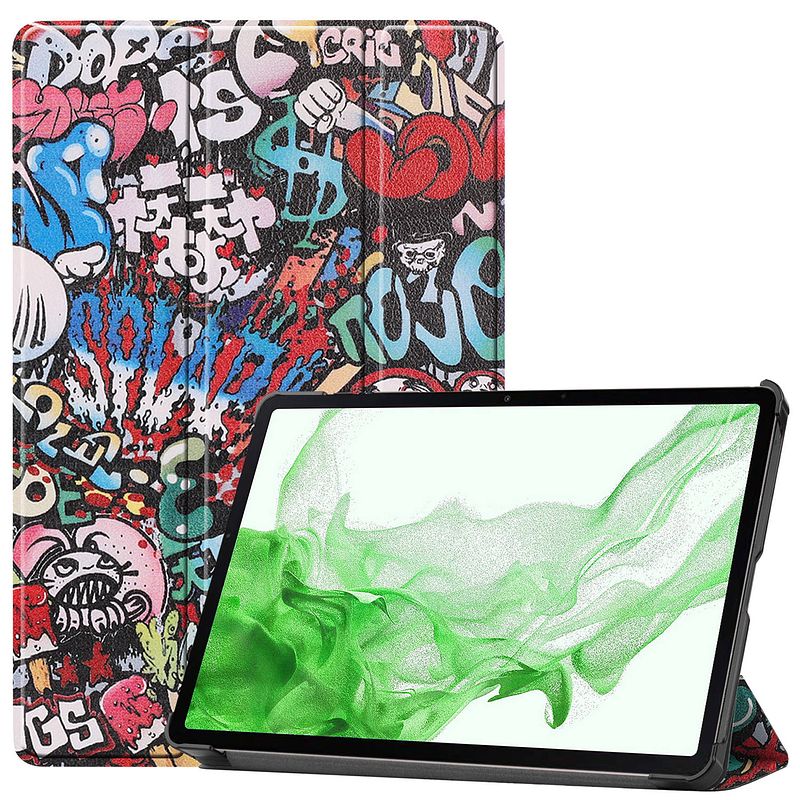 Foto van Basey samsung galaxy tab s8 hoesje kunstleer hoes case cover - graffity