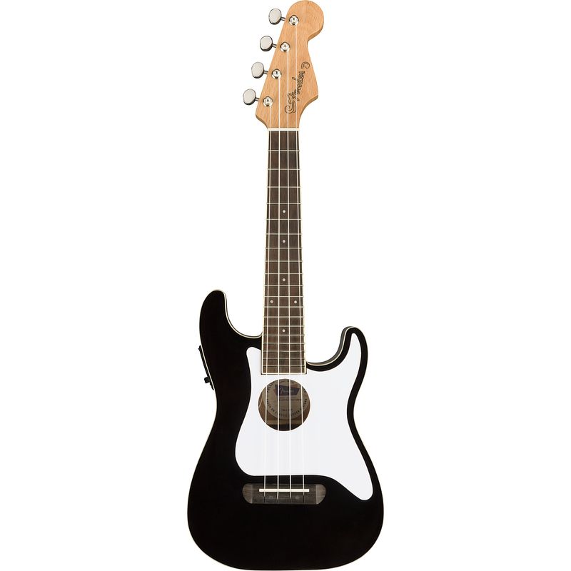 Foto van Fender fullerton strat uke black elektrisch-akoestische concert ukelele