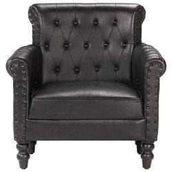 Foto van The living store vintage fauteuil - echt geitenleer - massief mangohout - 77 x 63 x 76 cm