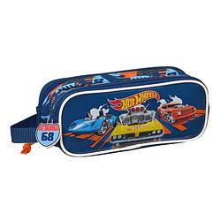 Foto van Pennenetui met 2 vakken hot wheels speed club oranje marineblauw (21 x 8 x 6 cm)