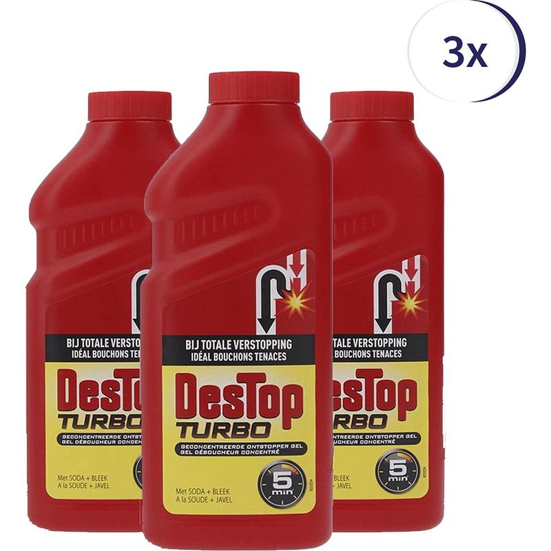 Foto van Destop turbo ontstopper in 5 minuten - 500 ml x3