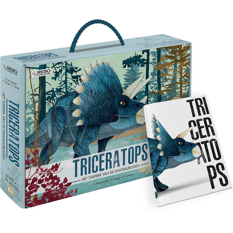 Foto van Rebo productions boek en 3d-puzzel triceratops 39 stukjes blauw