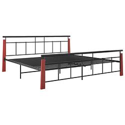 Foto van The living store metalen bedframe - zwart - 206 x 213 x 86 cm - massief eikenhout - montage vereist