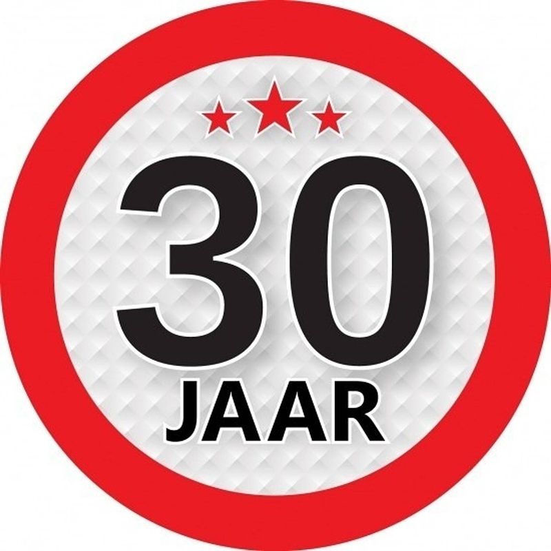 Foto van 10x 30 jaar leeftijd stickers rond 9 cm verjaardag versiering - feeststickers