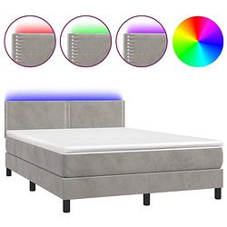 Foto van The living store boxspring - lichtgrijs fluweel - 203x144x78/88 cm - led - pocketvering matras - huidvriendelijk