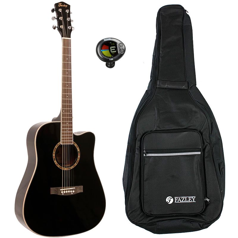 Foto van Fazley w65-bk akoestische western gitaar zwart + gigbag + stemapparaat