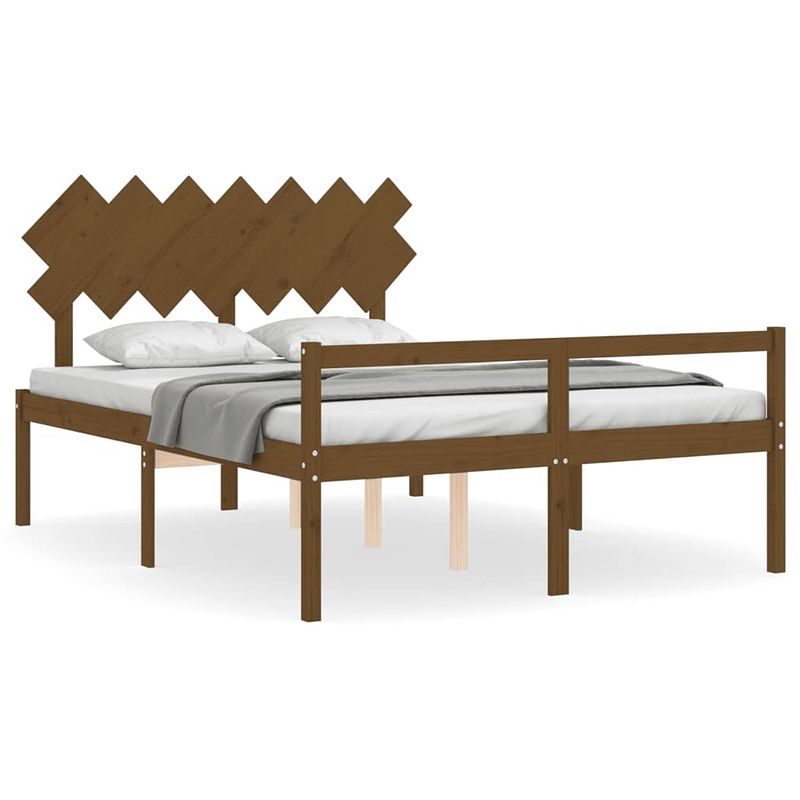 Foto van The living store houten bedframe - massief grenenhout - 195.5 x 145.5 x 80.5 cm - honingbruin