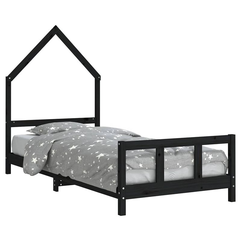 Foto van Vidaxl kinderbedframe 90x190 cm massief grenenhout zwart