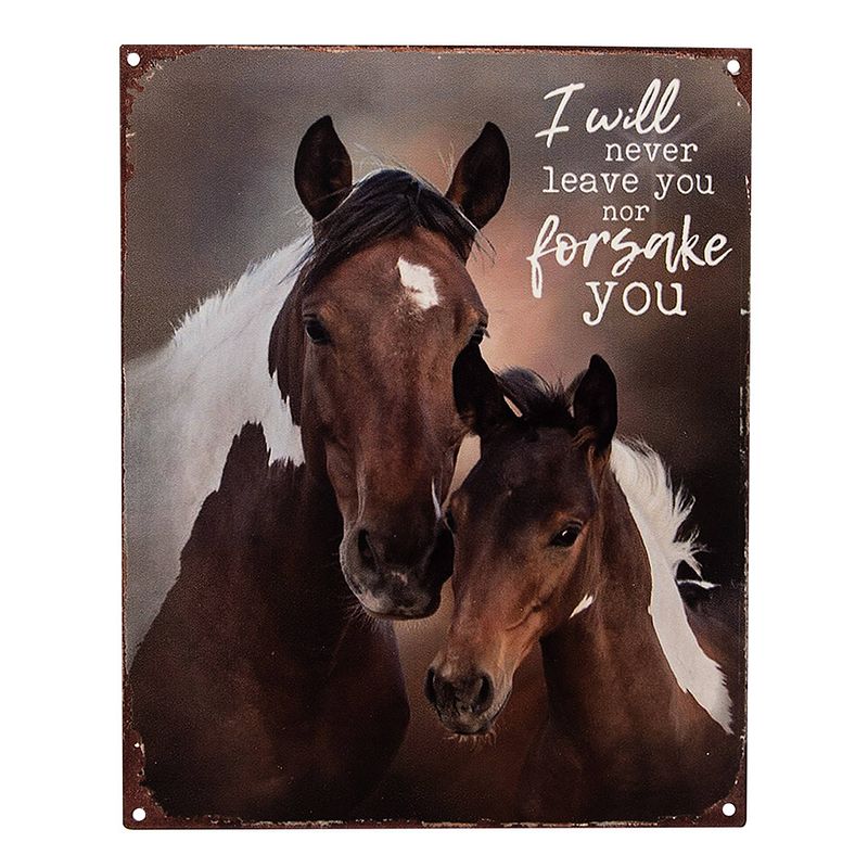 Foto van Clayre & eef tekstbord 20x25 cm bruin ijzer paarden i will never leave you wandbord spreuk wandplaat bruin wandbord