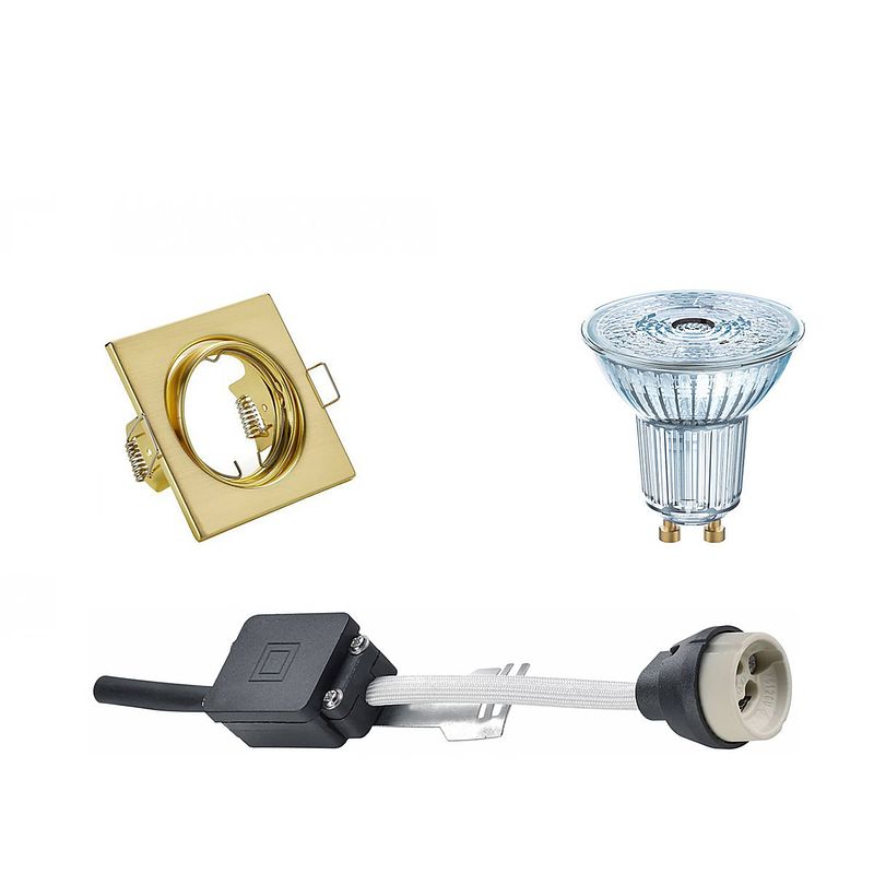 Foto van Led spot set - osram parathom par16 940 36d - gu10 fitting - dimbaar - inbouw vierkant - mat goud - 3.7w - natuurlijk