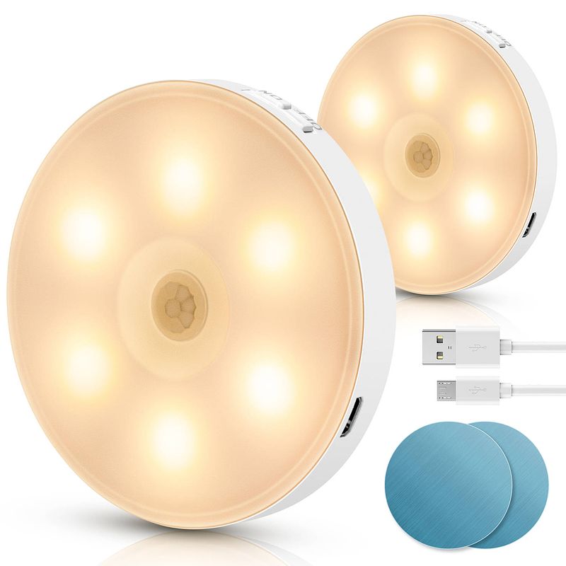 Foto van Aigostar 10ziw - led nachtlamp met bewegingssensor - nachtlampje kinderen - 2 stuks - usb oplaadbaar - warm wit - 3000k