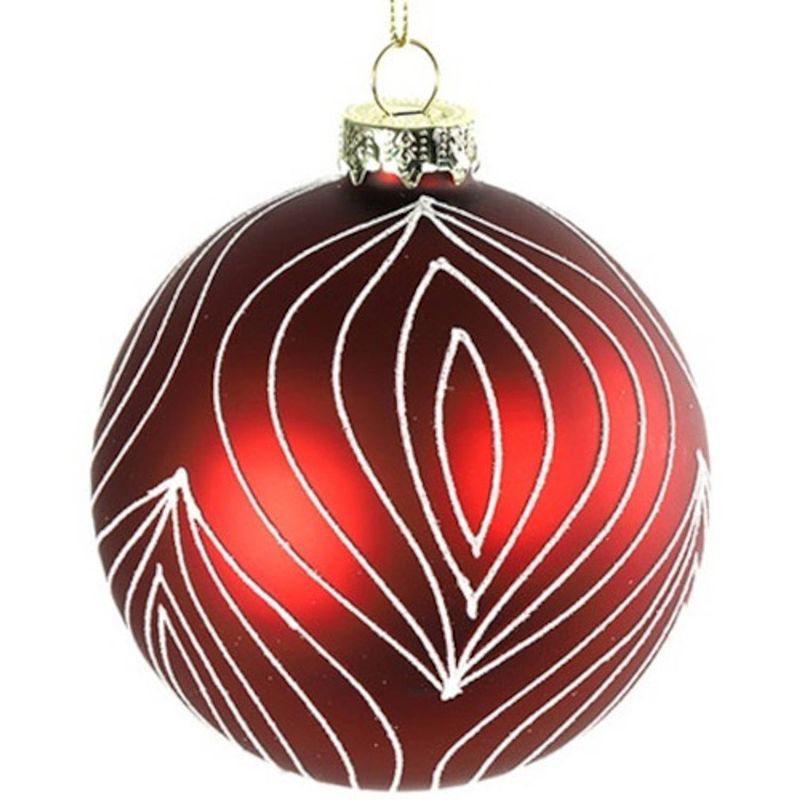 Foto van Non-branded kerstbal eline 12 cm glas rood/wit/goud