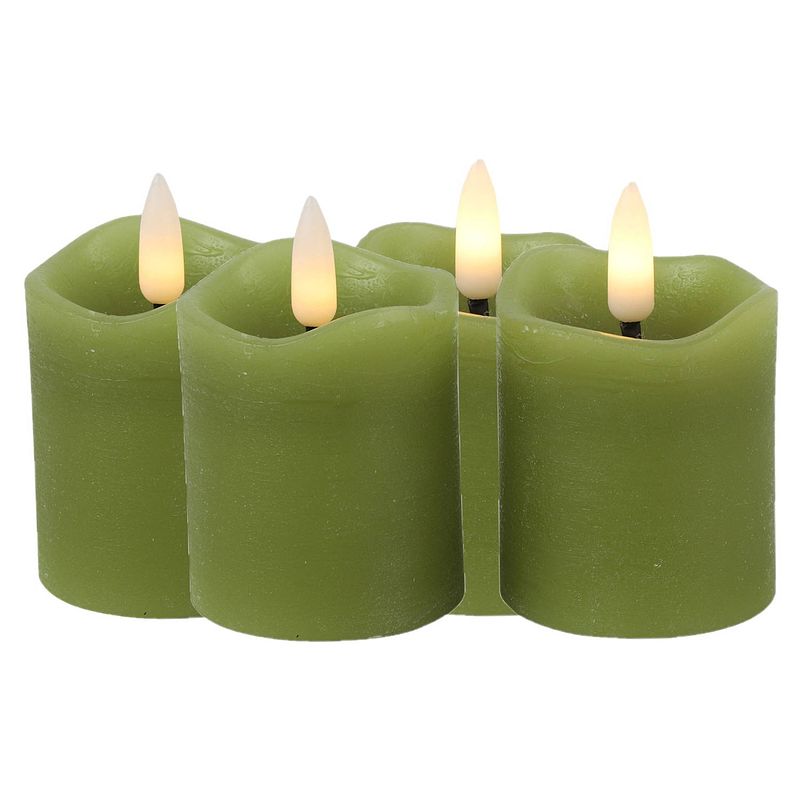 Foto van Countryfield led kaarsen/stompkaarsenen - 4x - groen - d7,5 x h7,2 cm - led kaarsen