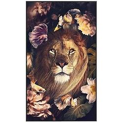 Foto van Schilderij leeuw met bloemen - multikleur - 118x70 cm - leen bakker