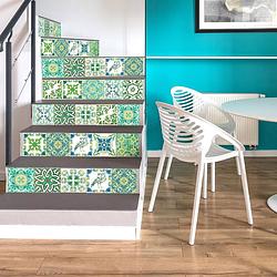 Foto van Walplus turkse mozaiek muursticker/trapsticker groen 15x15 cm 24 stuks