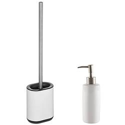 Foto van Wc-/toiletborstel en houder - wit - met zeeppompje 400 ml - badkameraccessoireset