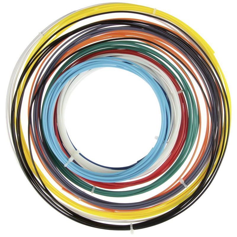 Foto van Velleman abs175set6 filament abs kunststof 1.75 mm 300 g zwart, wit, rood, zilver-grijs, lichtblauw, geel 1 set(s)
