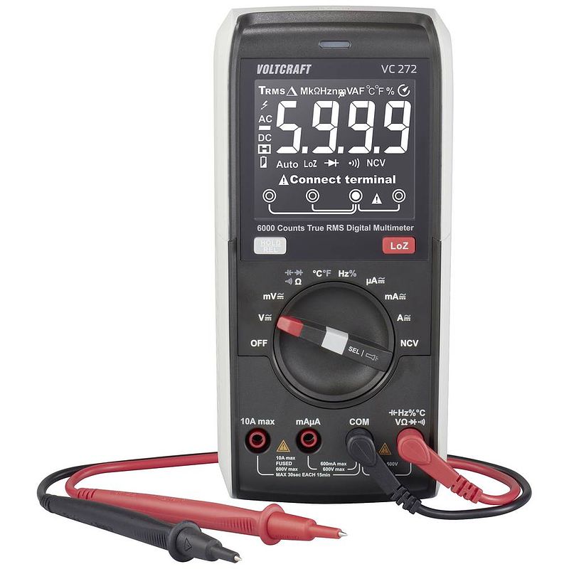 Foto van Voltcraft vc-13829985 multimeter kalibratie (iso) digitaal cat iii 600 v weergave (counts): 6000