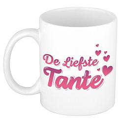 Foto van De liefste tante kado mok / beker wit met roze hartjes - verjaardagscadeau - feest mokken