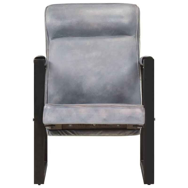 Foto van The living store relaxstoel echt leer - fauteuil - grijs - 60x75x90 cm - gepoedercoat ijzer