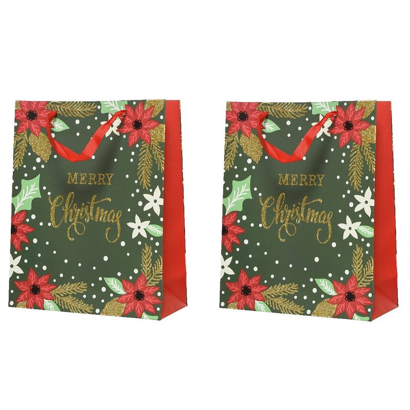 Foto van 2x stuks grote kerst cadeautas/tas voor kerstcadeautjes merry christmas 72 cm - cadeaudoosjes