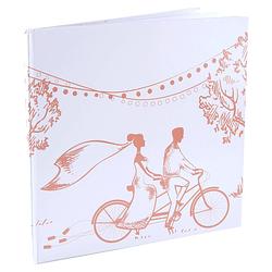 Foto van Gastenboek/receptieboek bruidspaar - bruiloft - wit/roze - 24 x 24 cm - just married - gastenboeken