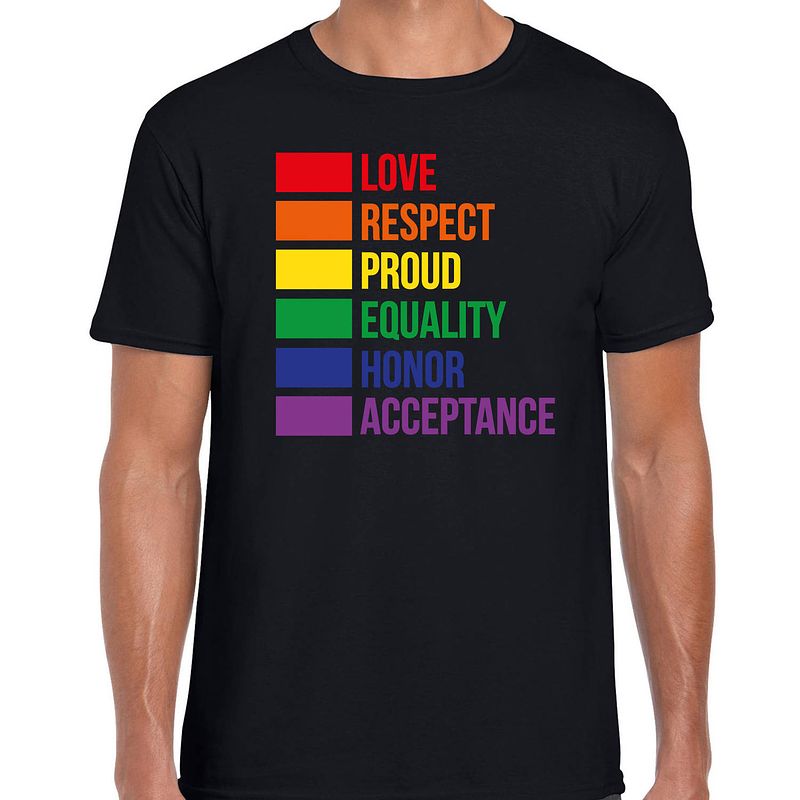 Foto van Bellatio decorations gay pride t-shirt - heren - zwart - regenboog vlag - lhbti xl - feestshirts