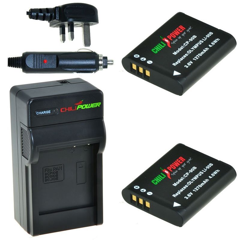 Foto van 2 x li-90b accu's voor olympus - charger kit + car-charger - uk version