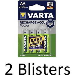 Foto van 8 stuks (2 blisters a 4 st) varta oplaadbare batterij recharge accu power aa 2100mah