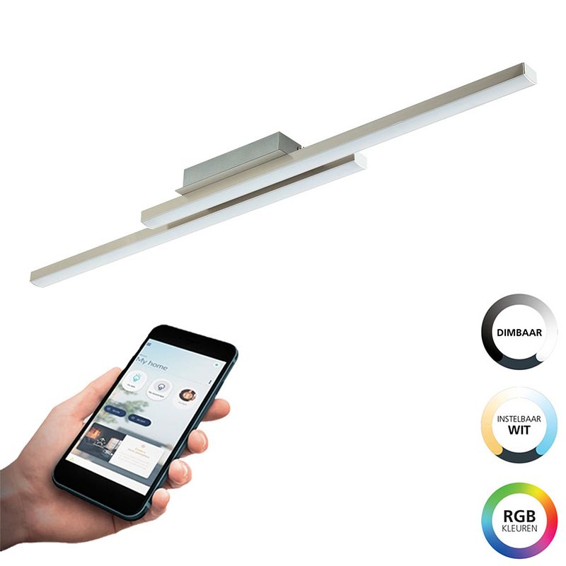 Foto van Eglo connect.z fraioli-z smart plafondlamp - 105,5 cm - grijs/wit - instelbaar rgb & wit licht - dimbaar - zigbee