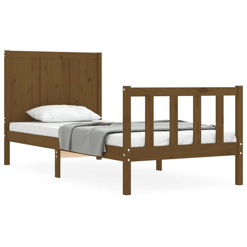 Foto van The living store bedframe grenenhout - massief - 195.5 x 80.5 x 100 cm - multiplex lattenbodem - honingbruin