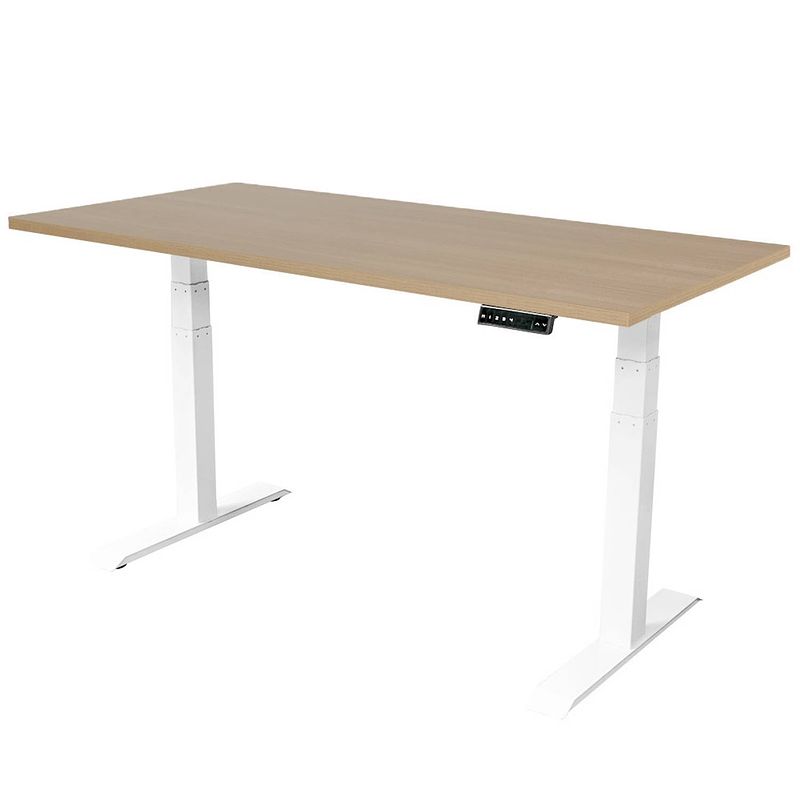 Foto van Elektrisch verstelbaar bureau - 140x80 cm - dual motor - wit / eiken