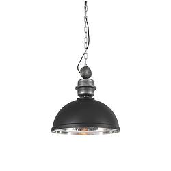 Foto van Industriële hanglamp - mexlite - metaal - industrieel - e27 - l: 40cm - voor binnen - woonkamer - eetkamer - zwart